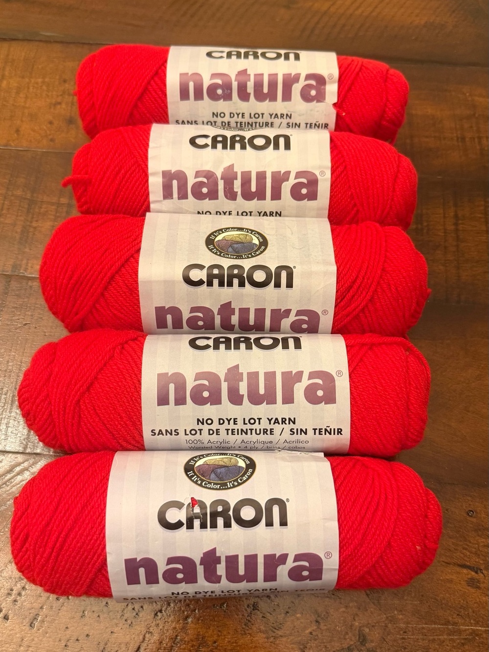 Carbon Natura Soft Scarlet 45 Red Acrylic Yarn Bundle of 5